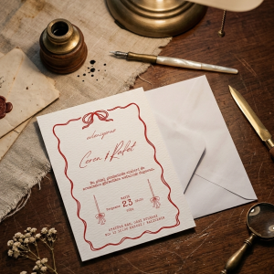 Vintage Beyaz Zarflı Davetiye