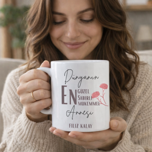 Kişiye Özel İsimli Dünyanın En Güzel Sabırlı Mükemmel Annesi Tasarım Kupa Bardak | Veracraft
