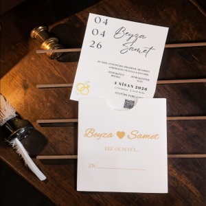 Premıum Dokulu İsim Baskılı Zarflı Davetiye