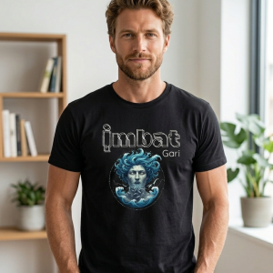 İmbat Tasarımlı Siyah Oversize Unisex Pamuklu Tişört - Ege Serisi