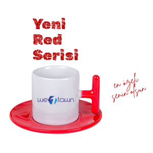 Firmanızın Kurumsal Kimliklerine Özel Tasarımlı Kahve Fincanları Red Serisi Kırmızı Kulplu 6 lı